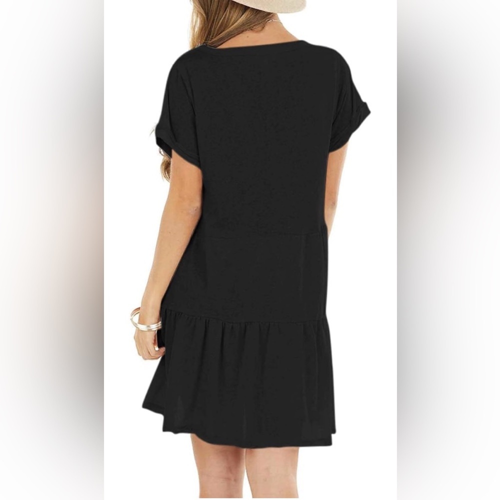 Large berryou tiered tee shirt dress pockets black Black Short sleeve Ruffle - Picture 11 of 14